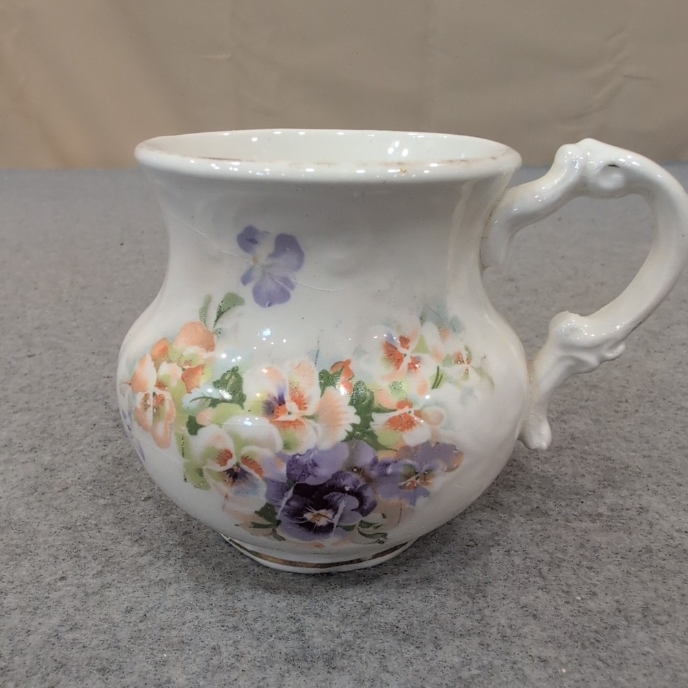 Anchor Pottery Antique Floral Pansy Shaving Mug Scuttle White Ceramic NA309 - Picture 2 of 5